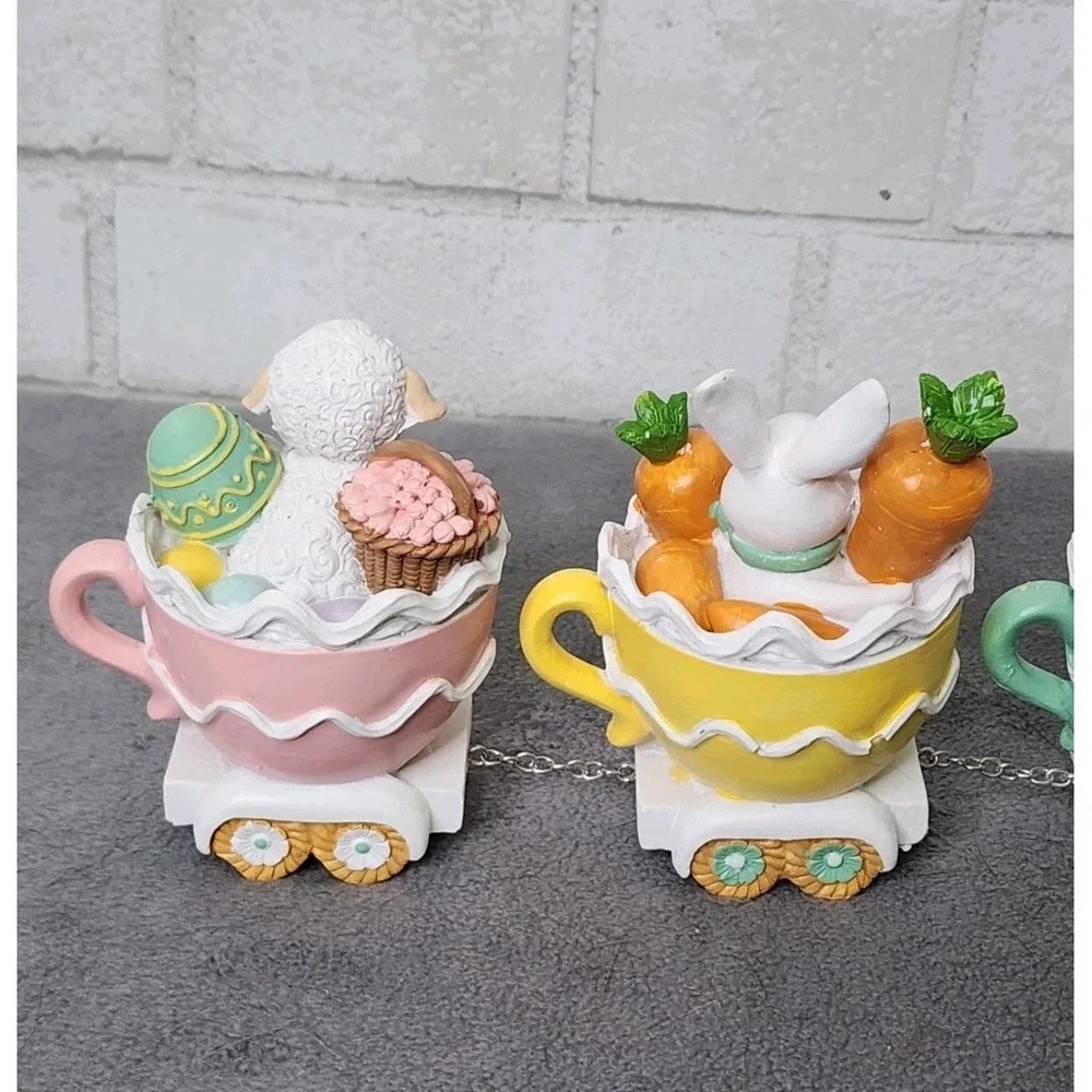 Easter Pastel Sugar Cookie Bow Teacups Train 4 pc Bunny Chick Lamb 16